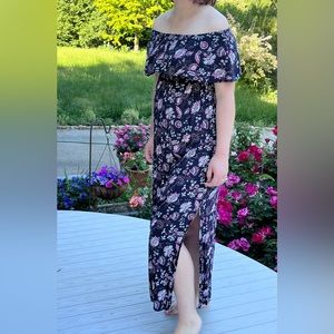 Vintage Maxi Size M Off Shoulder Strapless Paisley Purple EUC Hippie Boho